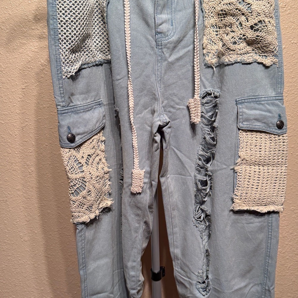 POL Patchwork Crochet Distressed Ripped boho jogg… - image 5
